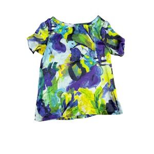 Kate Spade New York Silk Abstract Print Short Sleeve Top Blouse‎ Floral Size S